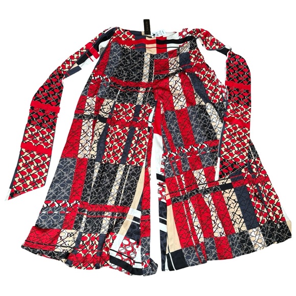 NEW w/TAGS! GRACIA Tie-Waist Wide Leg Palazzo Pants (Multi-red Patchwork) - Sz M - Picture 7 of 9